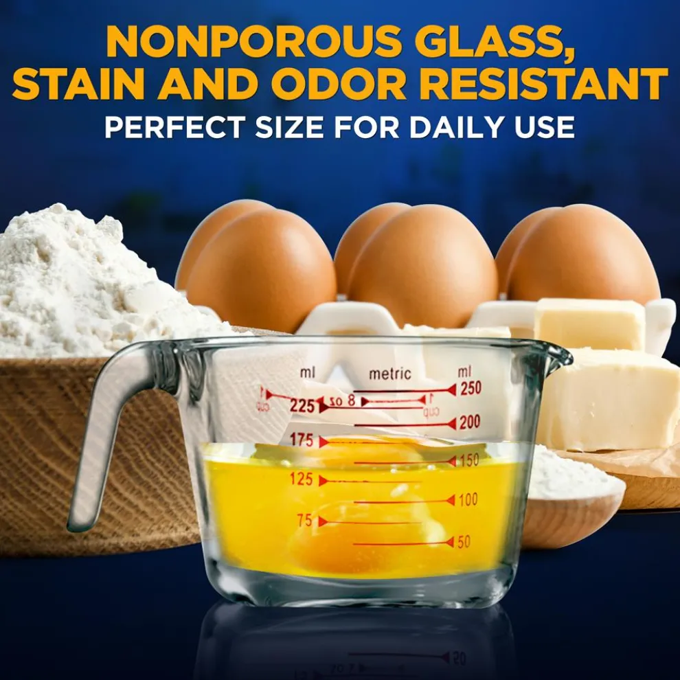 Glass Measuring Cup 250ml - Precise Pouring, Borosilicate, Clear