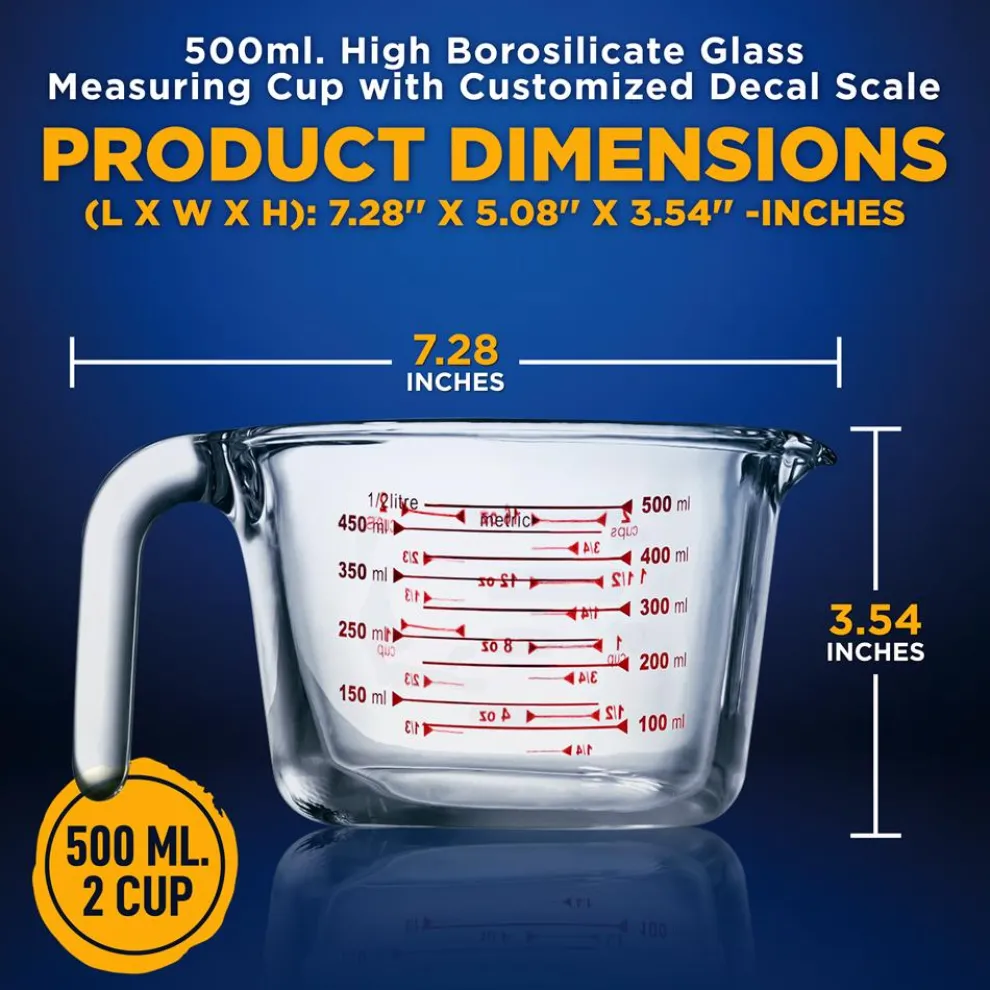 Glass Measuring Cup 500ml Precise Pouring Borosilicate Glass
