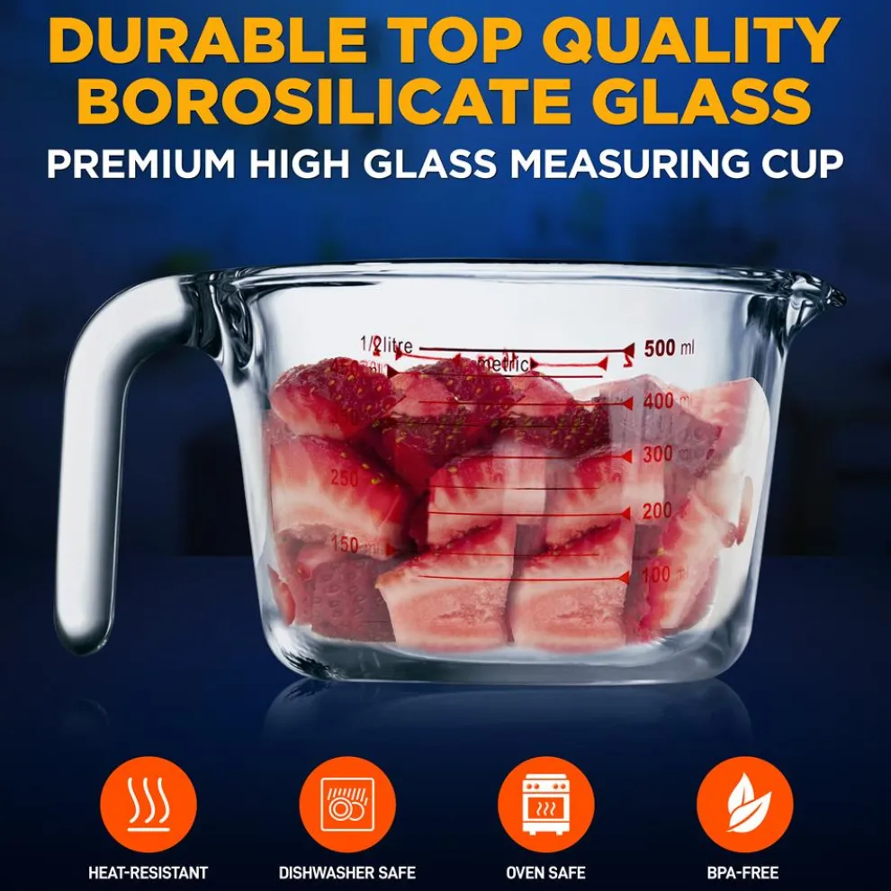 Glass Measuring Cup 500ml Precise Pouring Borosilicate Glass