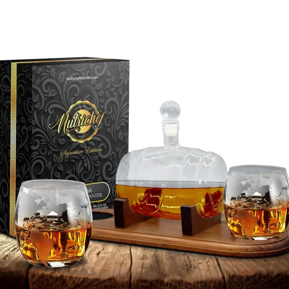 Glass Whiskey Decanter Set - Enhances Flavor - 750ml Barrel Design