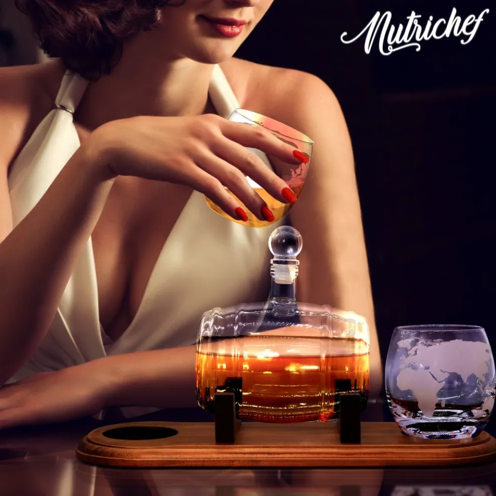 Glass Whiskey Decanter Set - Enhances Flavor - 750ml Barrel Design