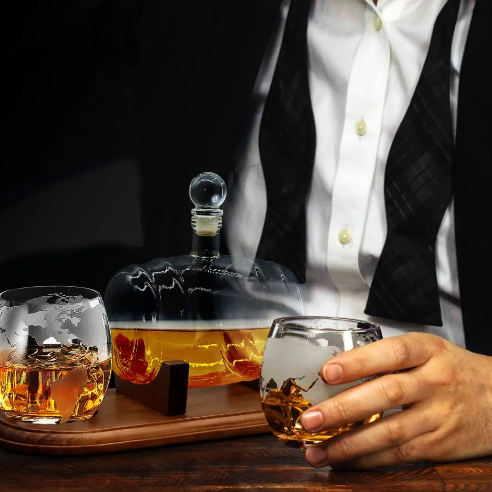 Glass Whiskey Decanter Set - Enhances Flavor - 750ml Barrel Design