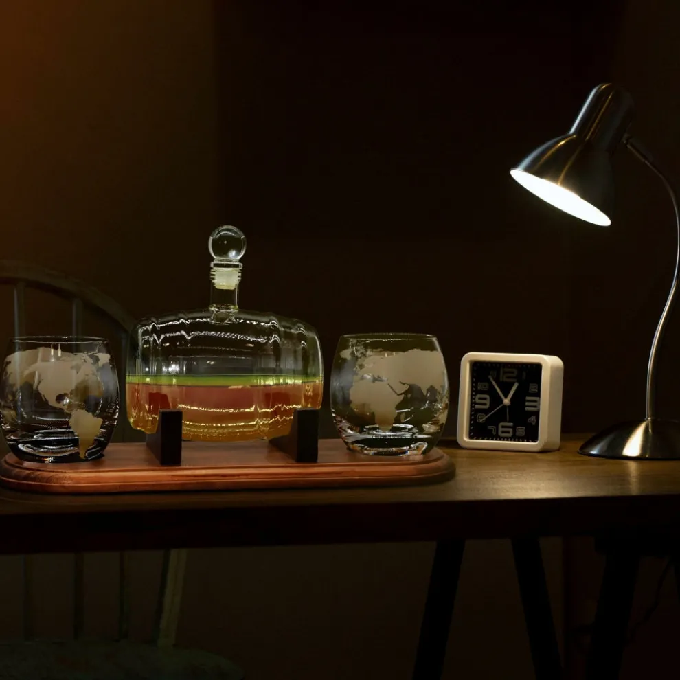 Glass Whiskey Decanter Set - Enhances Flavor - 750ml Barrel Design