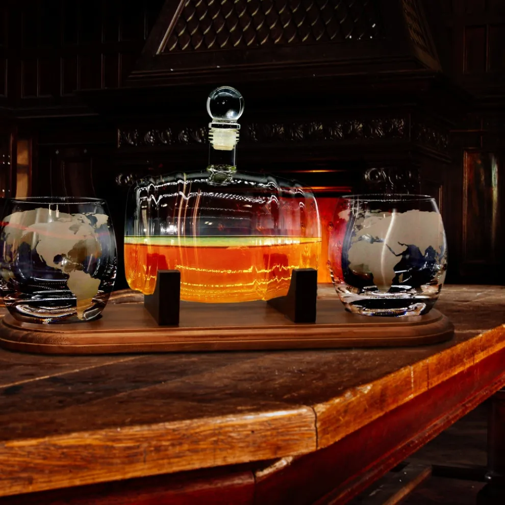 Glass Whiskey Decanter Set - Enhances Flavor - 750ml Barrel Design
