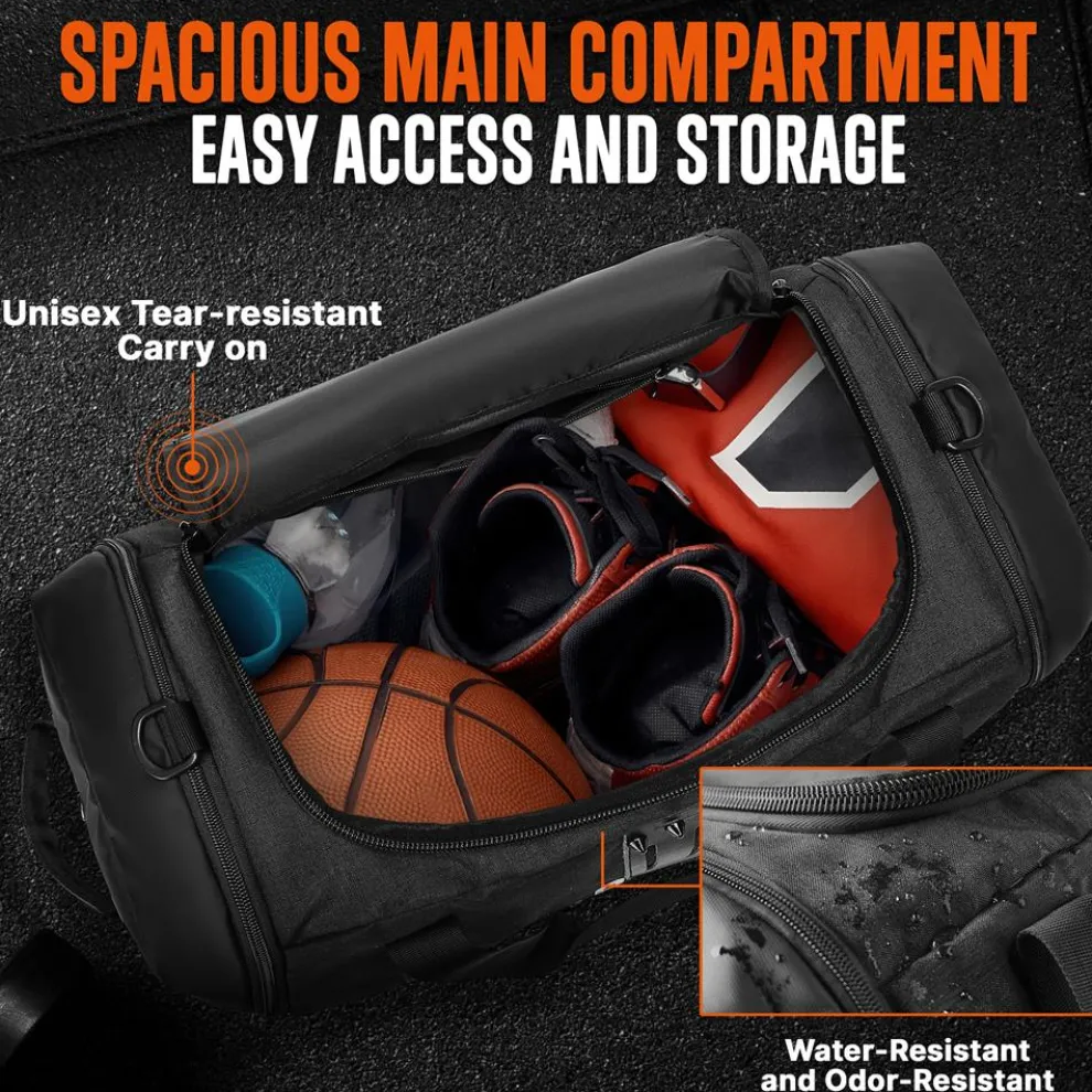 Gym Bag 50L Duffle Backpack Tear-Resistant Polyester, Spacious Compartments