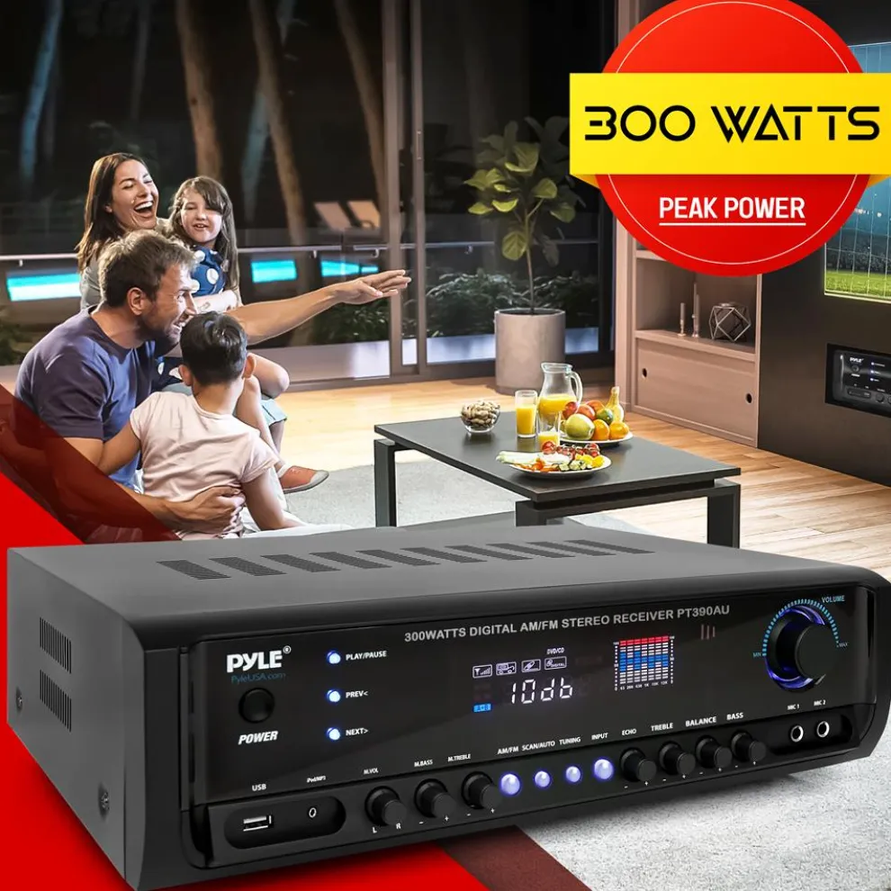 Home Audio Amplifier System 300W 4-Channel USB/AUX/MP3 Receiver