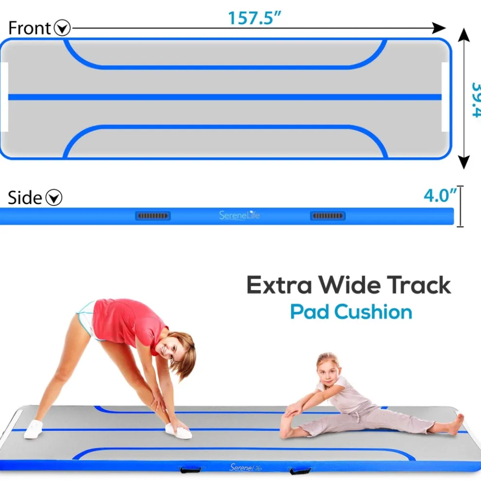 Inflatable Gymnastics Mat - Bouncy, Durable PVC, 13 Ft, Blue