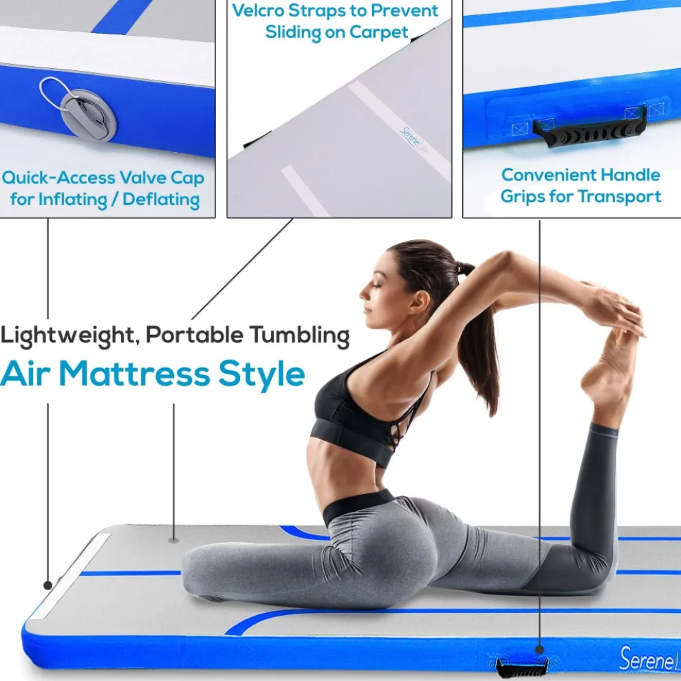 Inflatable Gymnastics Mat - Bouncy, Durable PVC, 13 Ft, Blue