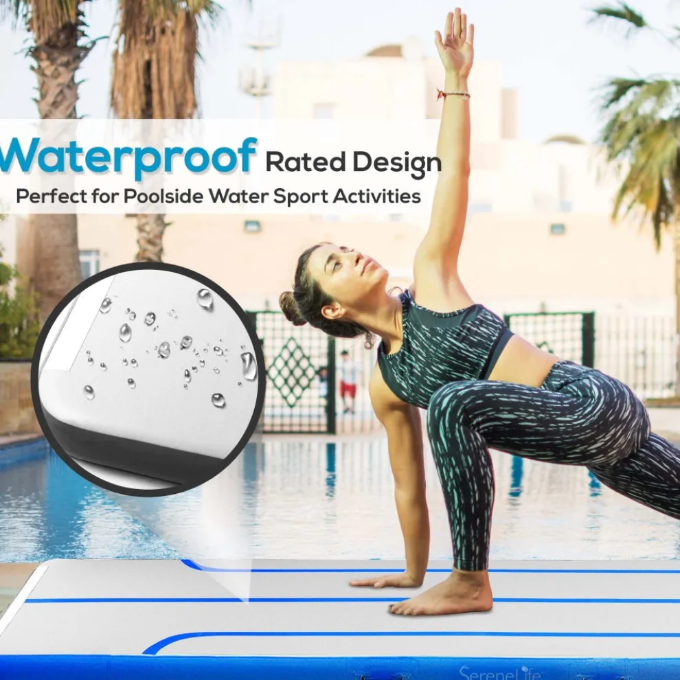 Inflatable Gymnastics Mat - Bouncy, Durable PVC, 13 Ft, Blue