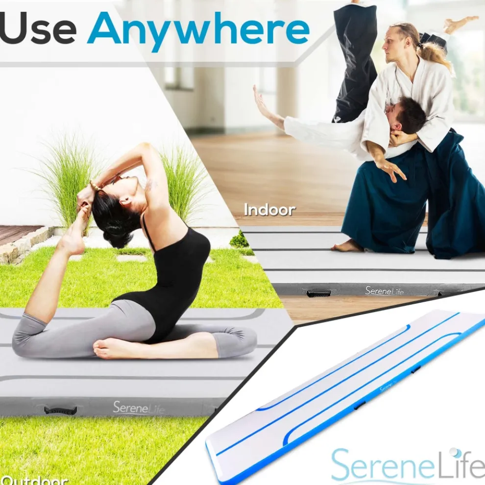 Inflatable Gymnastics Mat - Bouncy, Durable PVC, 13 Ft, Blue