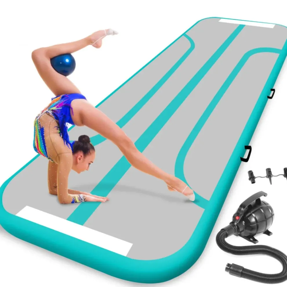 Inflatable Gymnastics Mat 13ft - Bouncy, Durable, Aquamarine