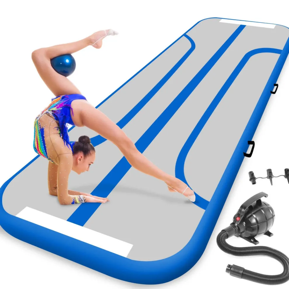 Inflatable Gymnastics Mat - Bouncy, Waterproof, Durable PVC - Blue