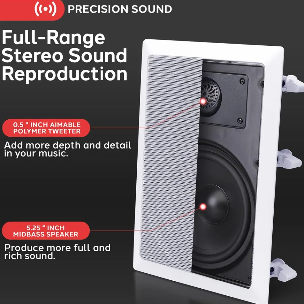 In-Wall/Ceiling Speakers 150W Flush Mount 2-Way Stereo White (Pair)