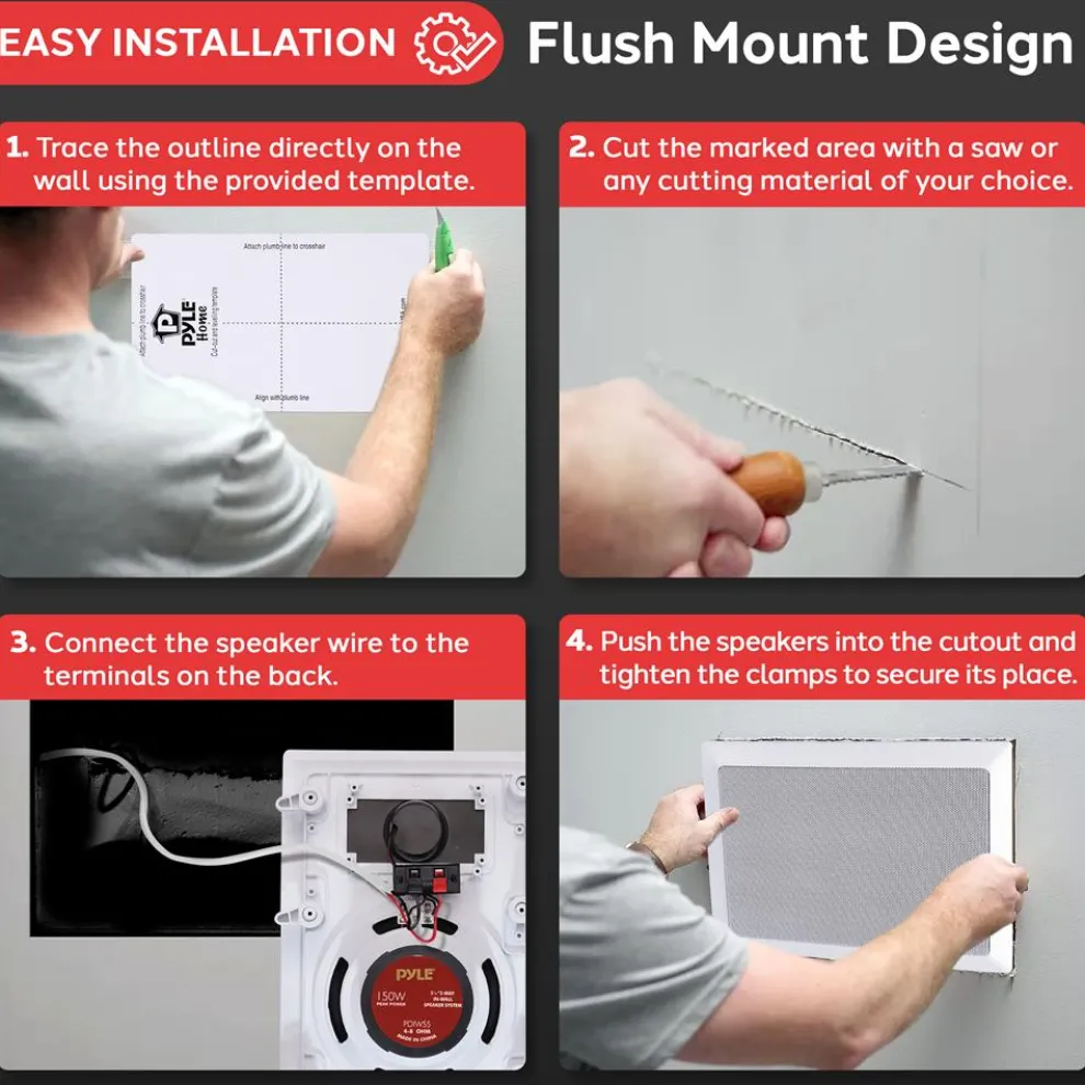 In-Wall/Ceiling Speakers 150W Flush Mount 2-Way Stereo White (Pair)