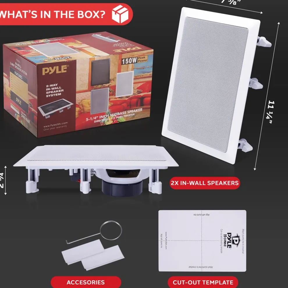 In-Wall/Ceiling Speakers 150W Flush Mount 2-Way Stereo White (Pair)
