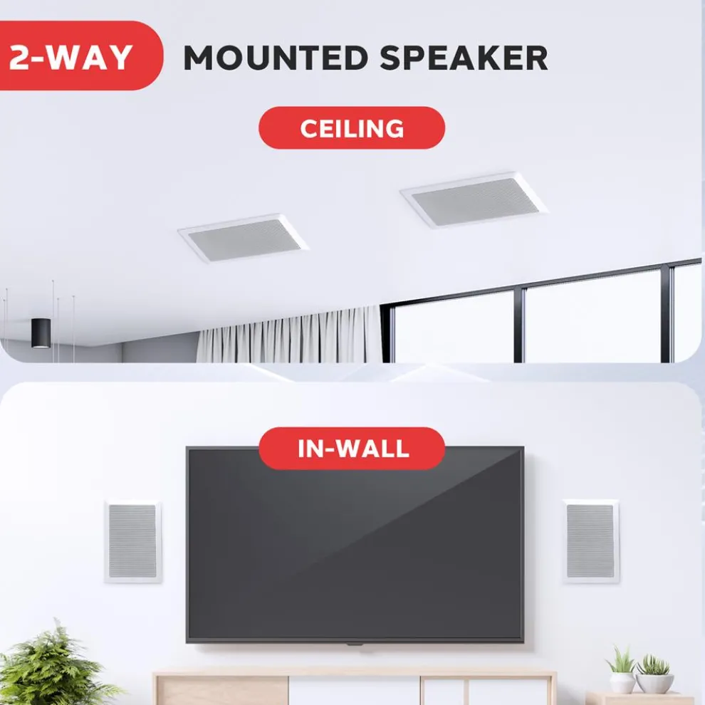 In-Wall/Ceiling Speakers, 2-Way Stereo, 5.25