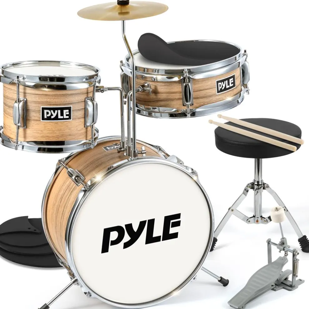 Kids Drum Set, Beginner-Friendly, Metallic Finish, Natural