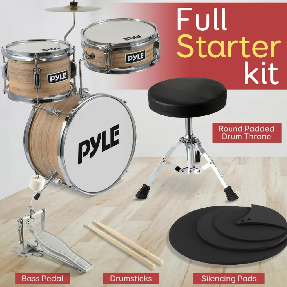 Kids Drum Set, Beginner-Friendly, Metallic Finish, Natural