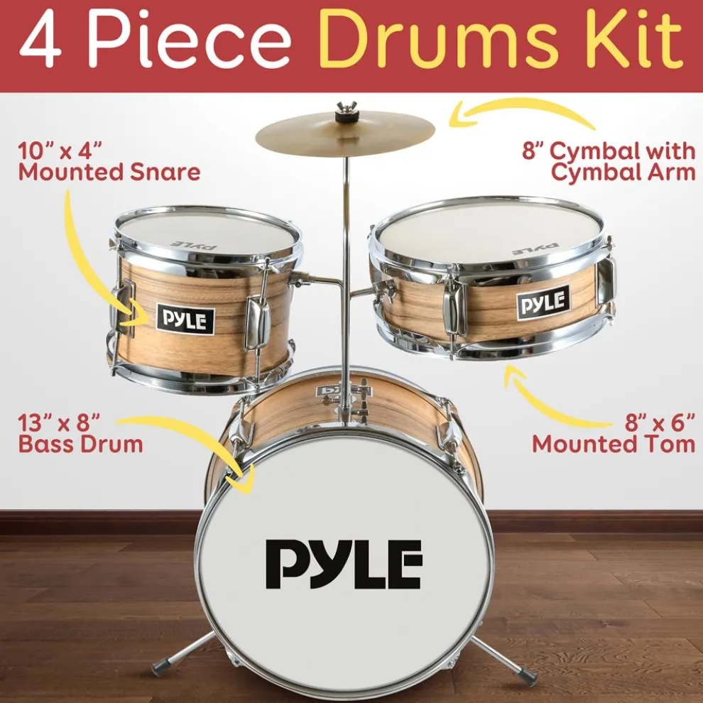 Kids Drum Set, Beginner-Friendly, Metallic Finish, Natural