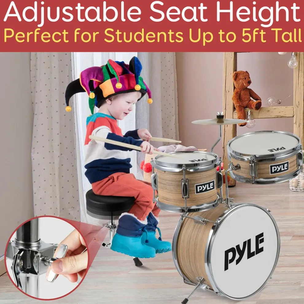 Kids Drum Set, Beginner-Friendly, Metallic Finish, Natural