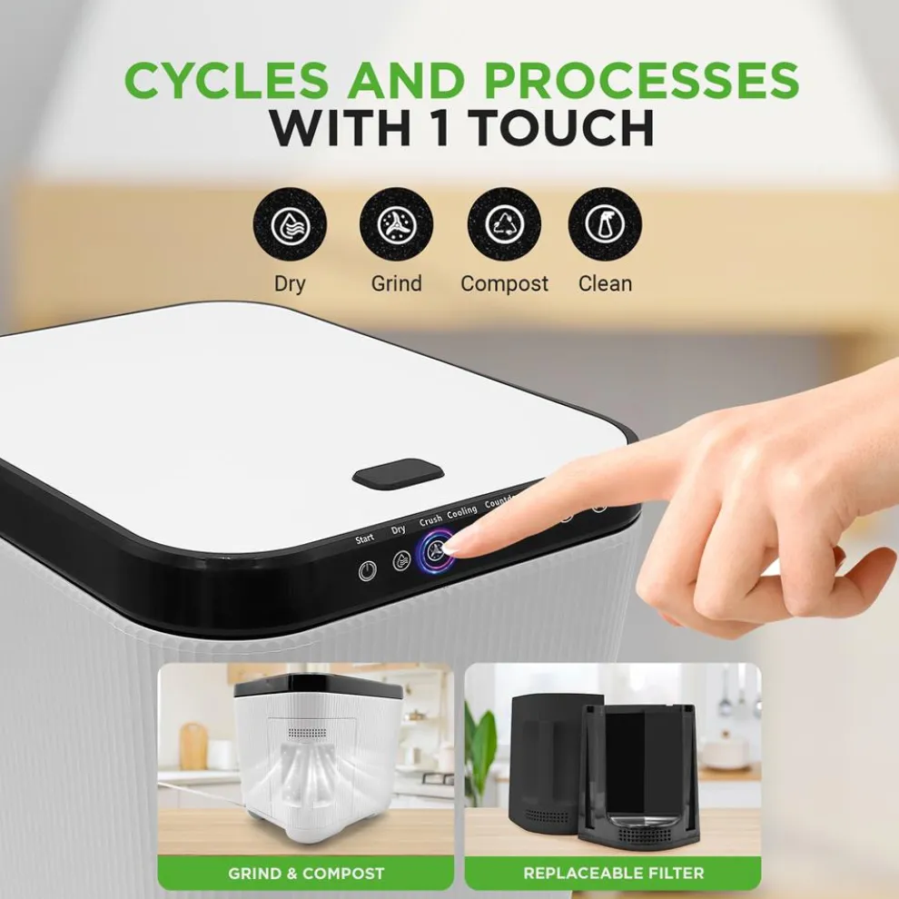 3L Electric Kitchen Composter - Odorless, Automatic, White