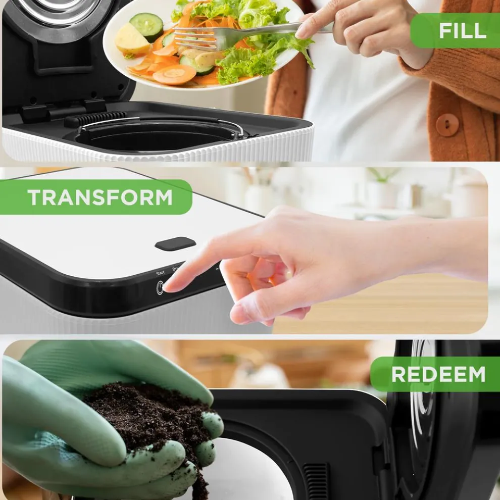 3L Electric Kitchen Composter - Odorless, Automatic, White