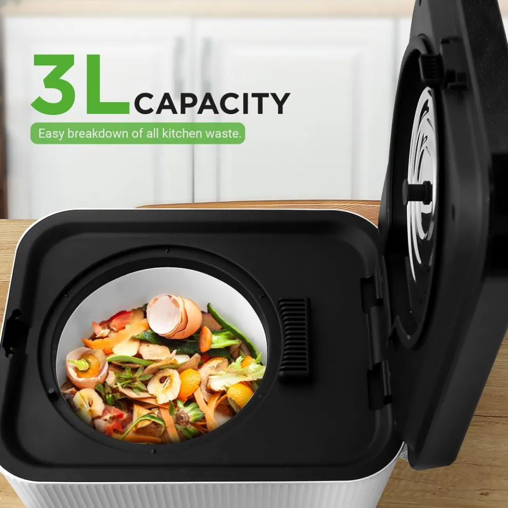 3L Electric Kitchen Composter - Odorless, Automatic, White