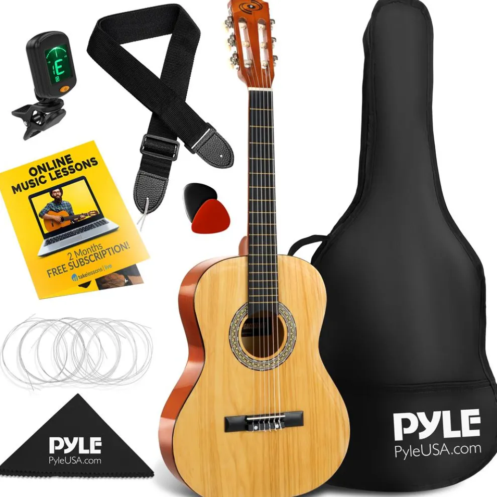 Left-Handed 36" Acoustic Guitar Kit, Beginner-Friendly, All Wood, Natural Gloss