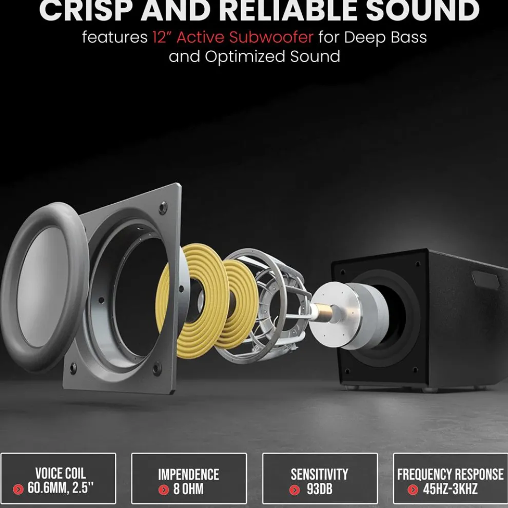 Line Array Speaker System - Powerful Sound, 1320W, Bluetooth Streaming