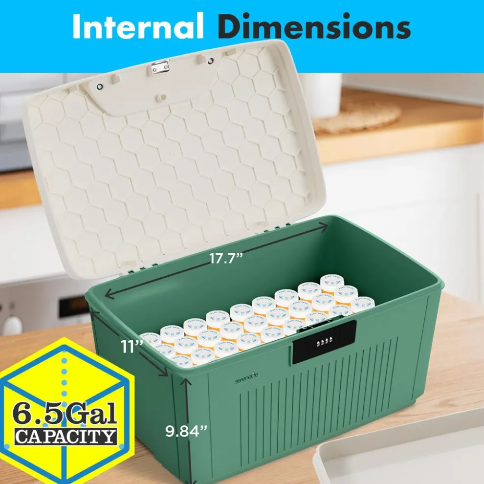 Lockable Storage Bin 6.5 Gal Capacity, Durable ABS, Green