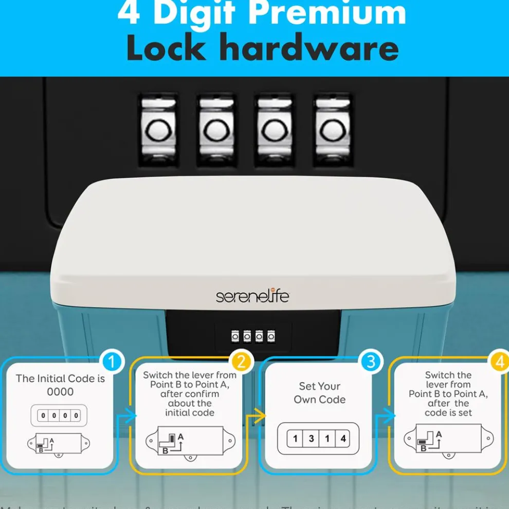 Lockable Storage Bin, Secure 4-Digit Lock, Durable ABS, Blue