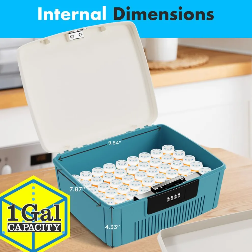 Lockable Storage Bin, Secure 4-Digit Lock, Durable ABS, Blue