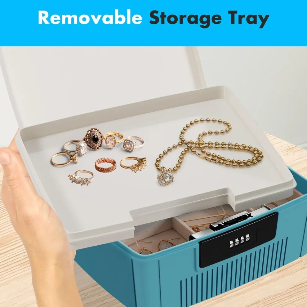 Lockable Storage Bin, Secure 4-Digit Lock, Durable ABS, Blue