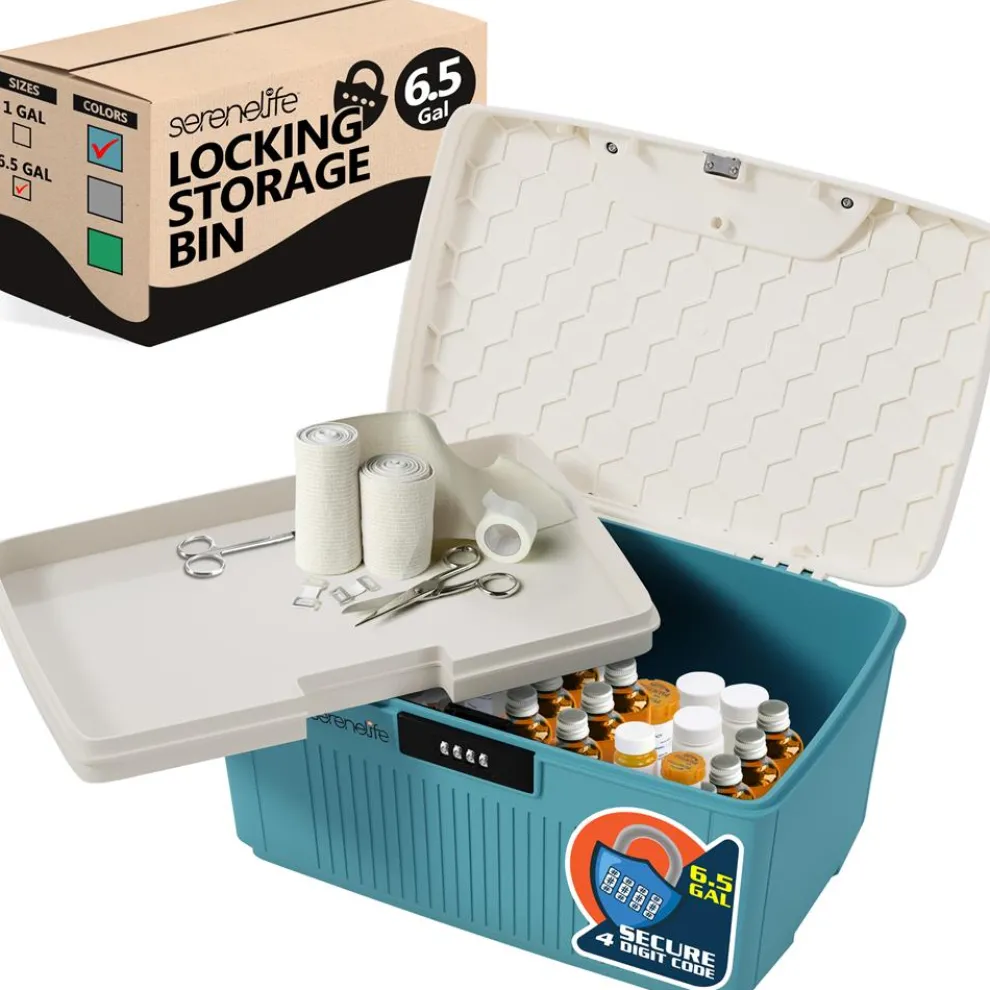 Lockable Storage Bin 6.5 Gal Capacity ABS Material Blue