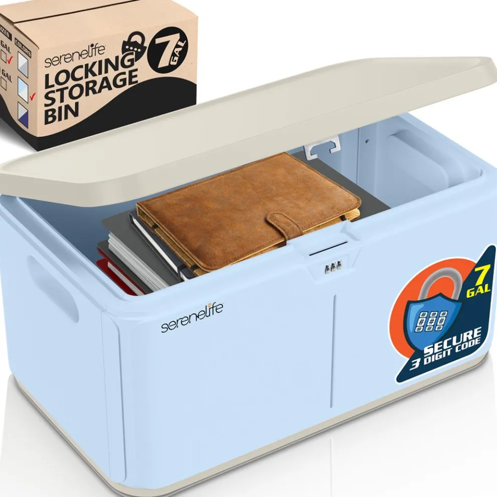 Lockable Storage Box 7 Gal Capacity ABS Material Light Blue