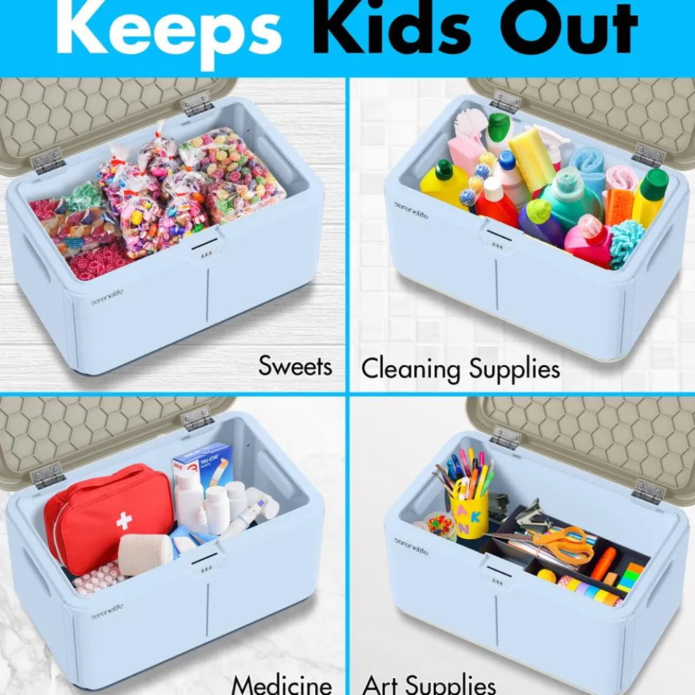 Lockable Storage Box 7 Gal Capacity ABS Material Light Blue