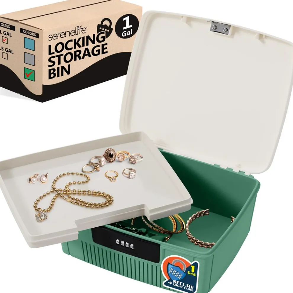 Lockable Storage Bin 1 Gallon Capacity ABS Material Green