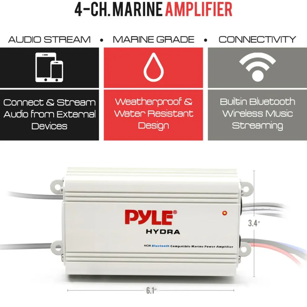 Marine Amplifier 200W Bluetooth Waterproof White