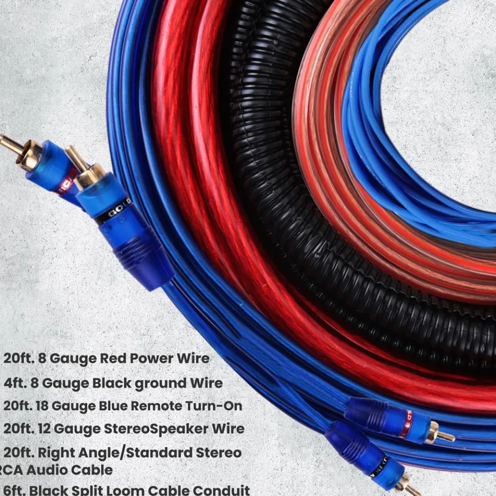 Marine Audio Wiring Kit 1000W Marine Grade 20ft 8 Gauge Power Wire