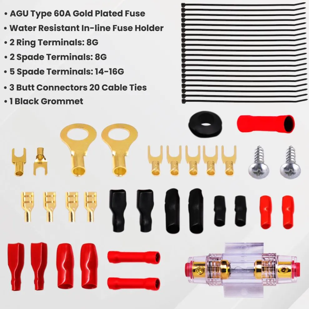 Marine Audio Wiring Kit 1000W Marine Grade 20ft 8 Gauge Power Wire