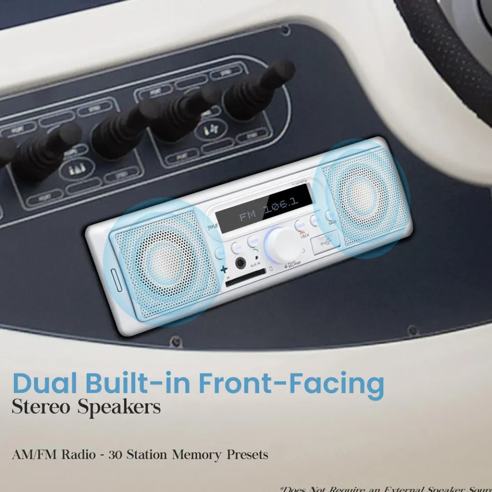 Marine Bluetooth Stereo Radio - Wireless Streaming, Built-in Mic, White