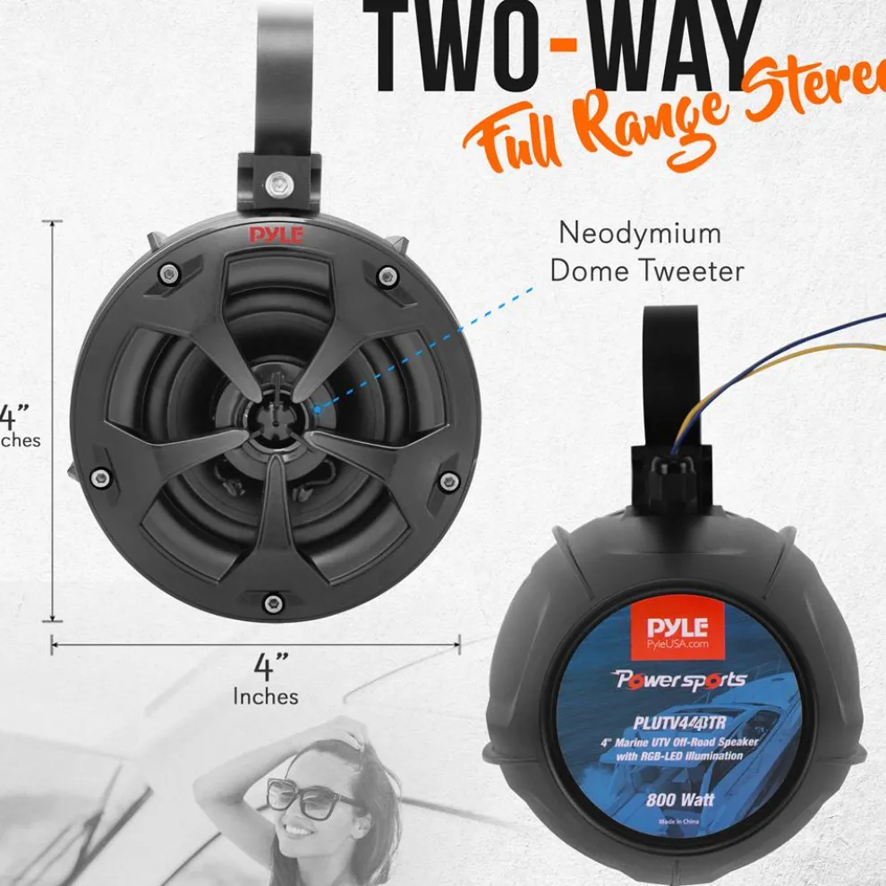 Marine Bluetooth Speakers 800W Waterproof RGB Lights for ATV/UTV