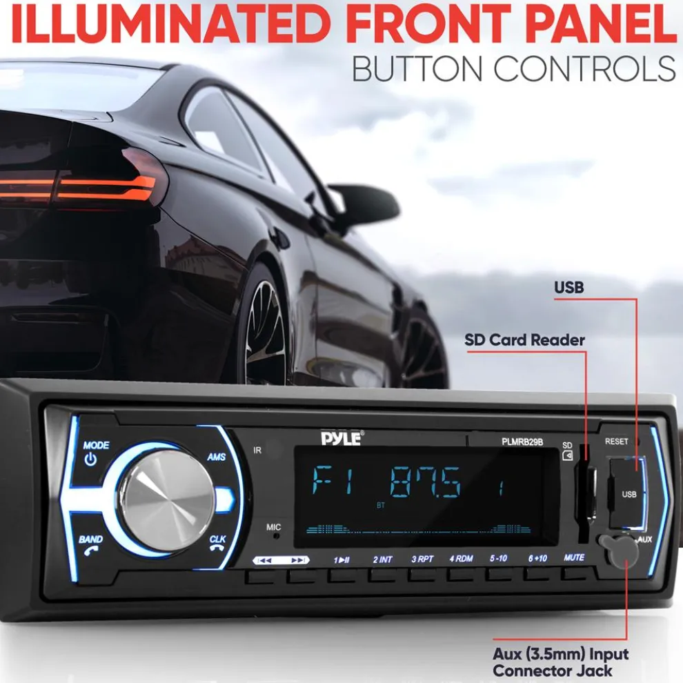 Marine Bluetooth Stereo Receiver - Hands-Free Calls, USB/SD, Single DIN