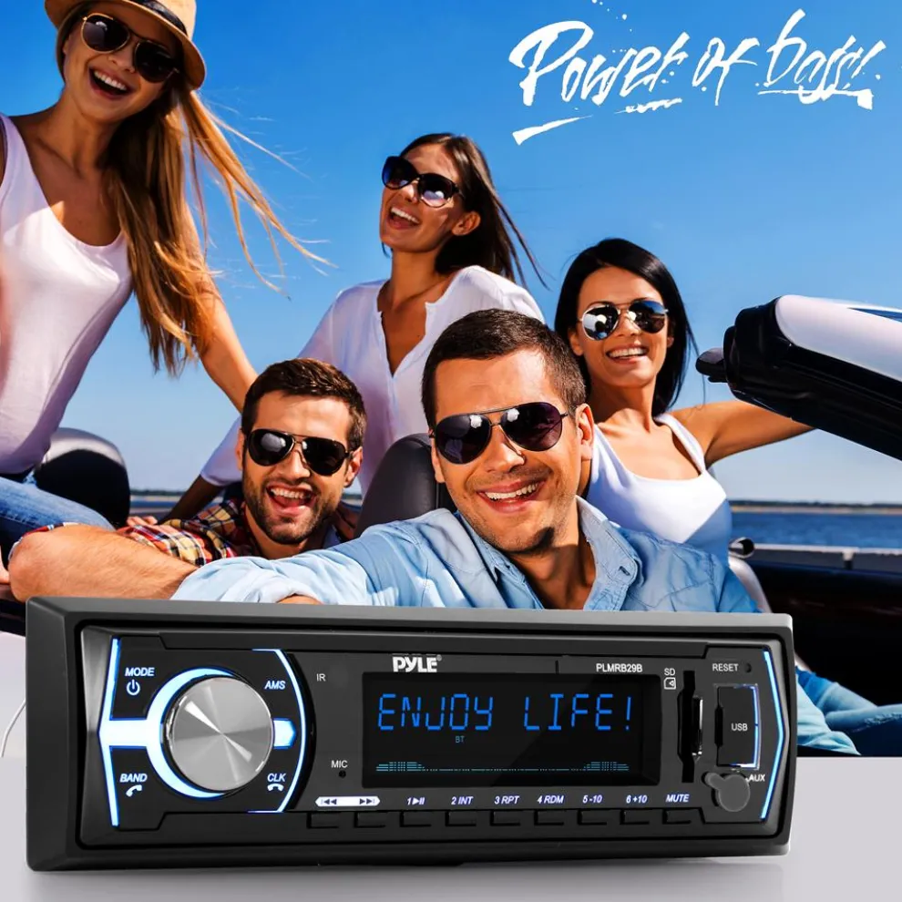 Marine Bluetooth Stereo Receiver - Hands-Free Calls, USB/SD, Single DIN