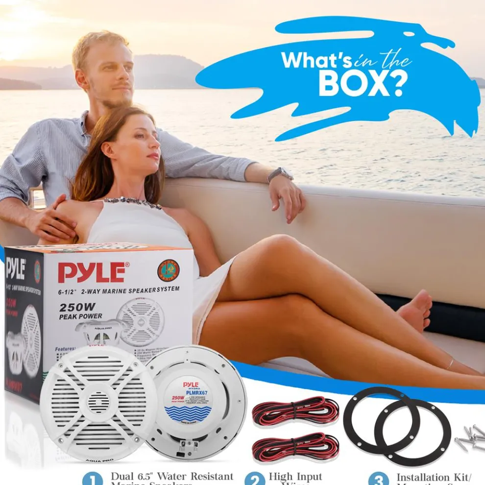 Marine Speakers 250W Water Resistant 2-Way Stereo White