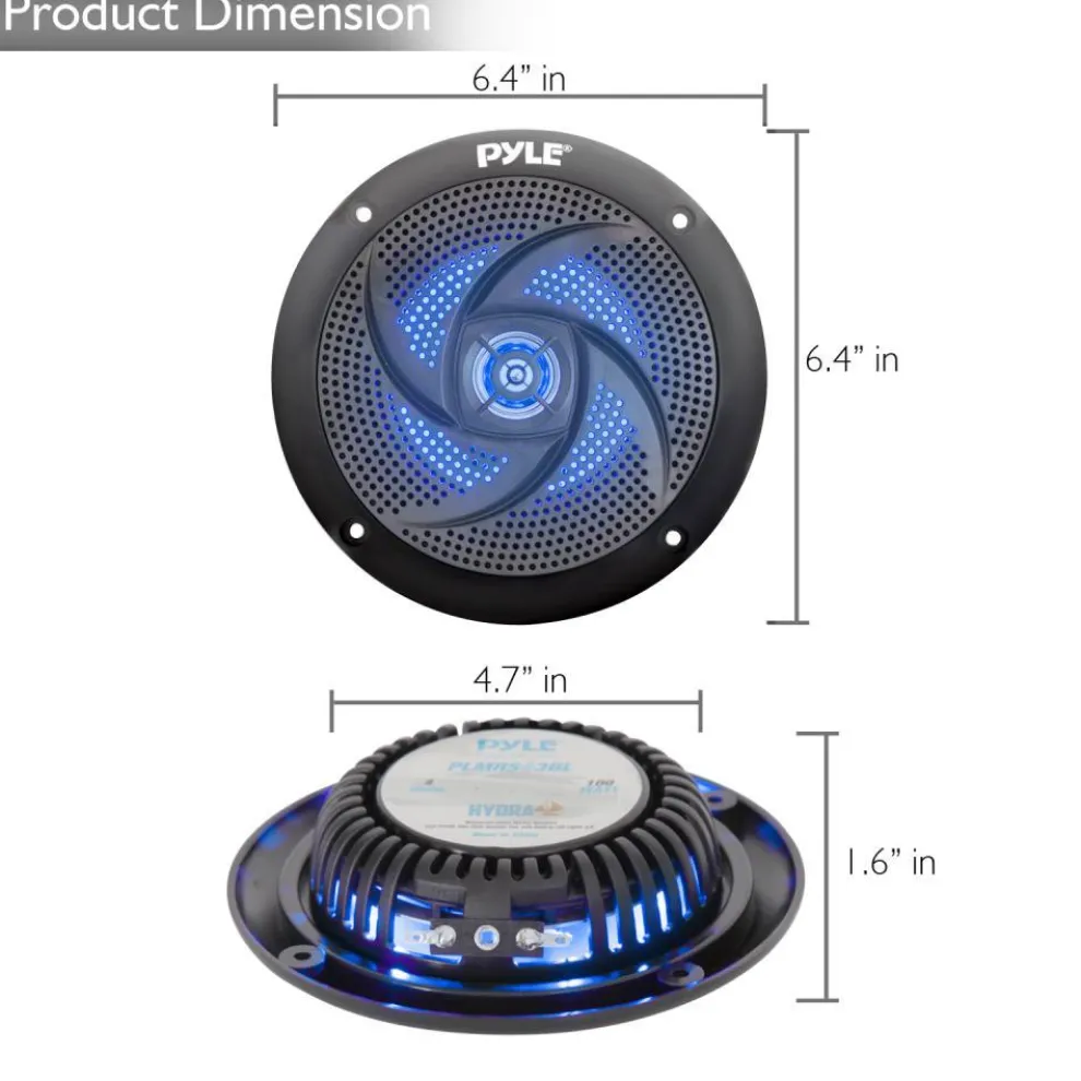 Marine Speakers 180W Waterproof LED Lights Slim Design Blue