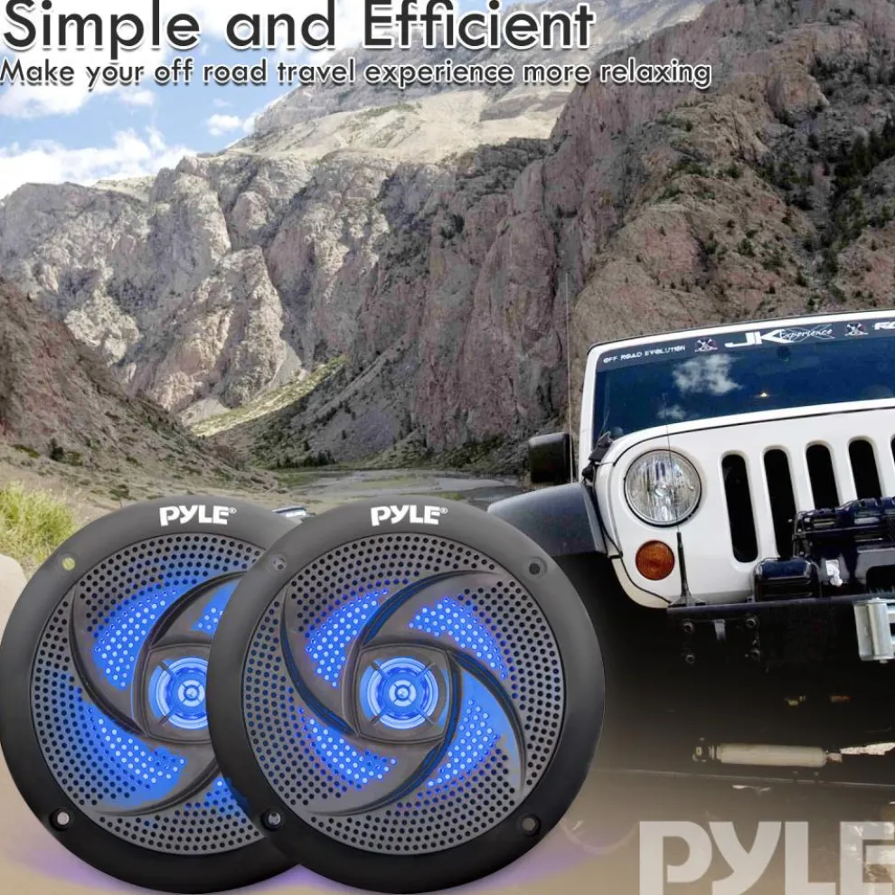 Marine Speakers 180W Waterproof LED Lights Slim Design Blue