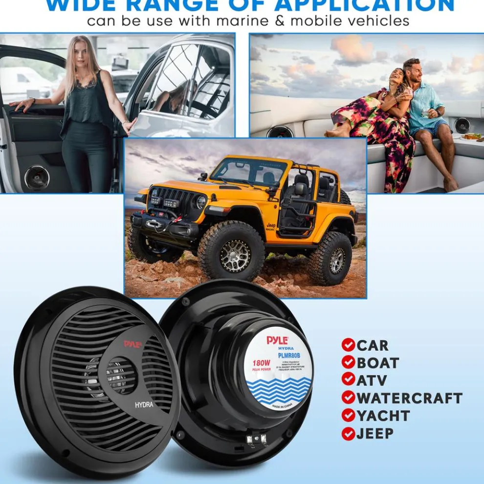 Marine Speakers 180W Waterproof Dual Cone Polypropylene White