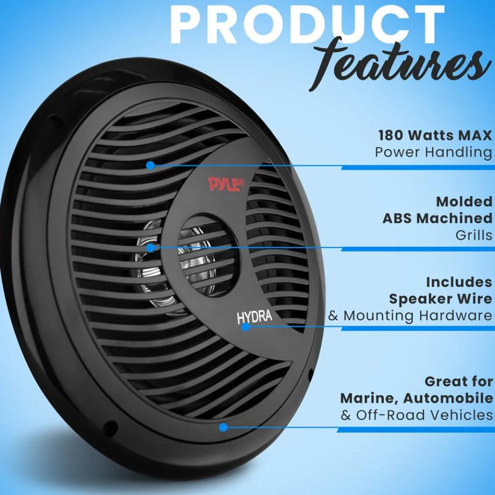 Marine Speakers 180W Waterproof Dual Cone Polypropylene White