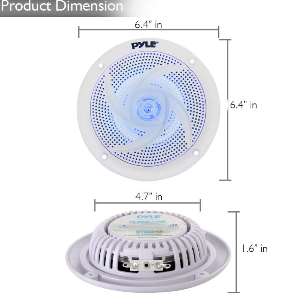 Marine Speakers Waterproof 180W LED Lights Low-Profile 5.25